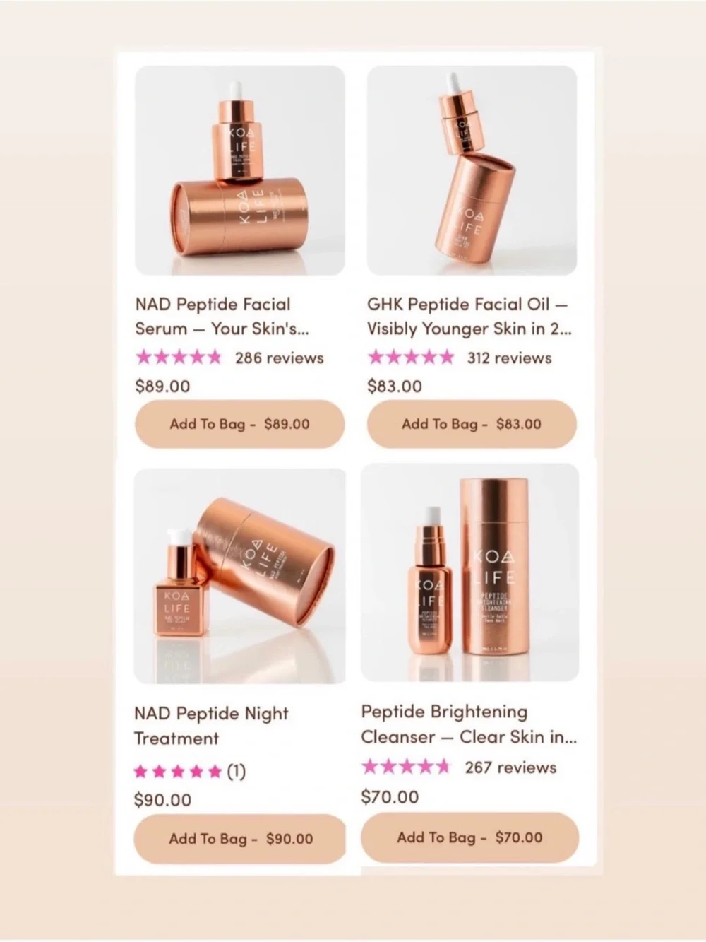 KOA LIFE Peptide Complete Skin Transformation — Rose Gold Set